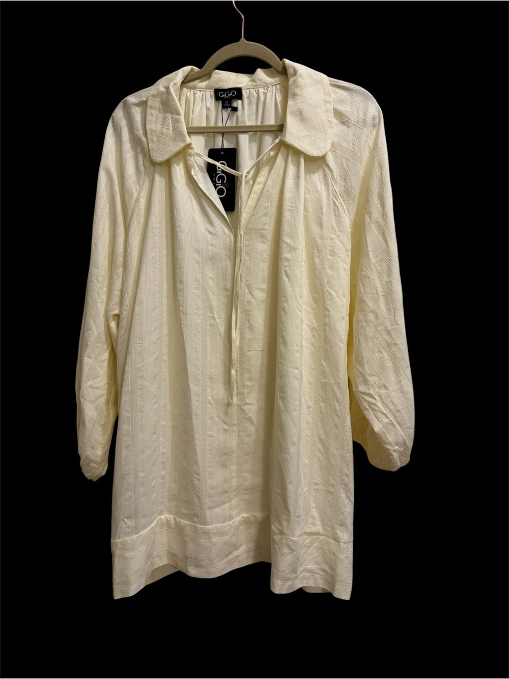 GIGIO Cream Textured Long Sleeve Mini Dress or Top Size MED NWT